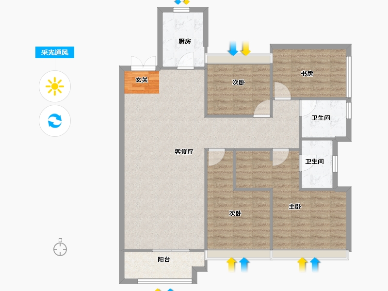 河南省-郑州市-华润紫云府云幕135m²-108.00-户型库-采光通风