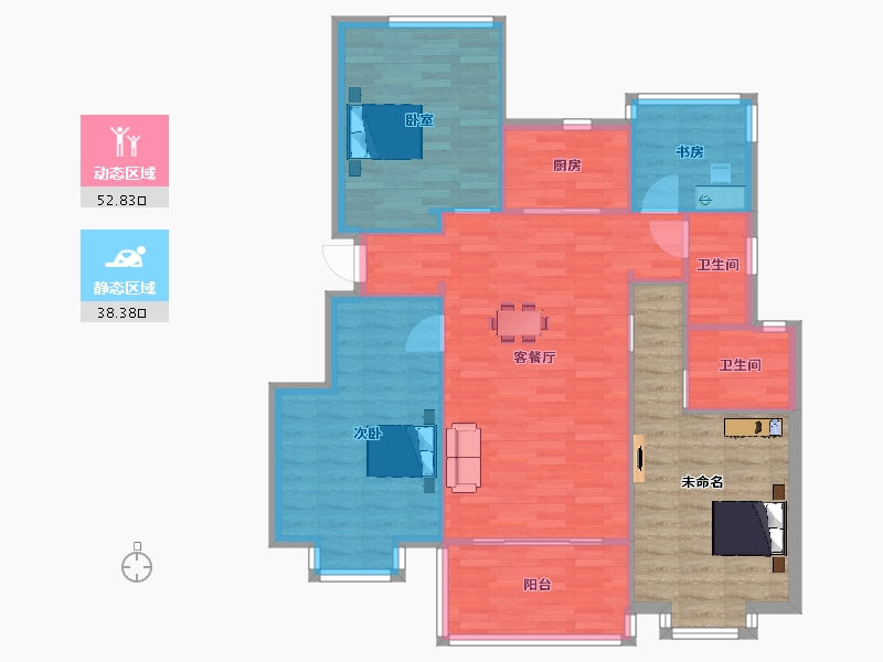 江苏省-南京市-弘阳燕澜七缙+01幢,02幢,03幢125m²-100.00-户型库-动静分区