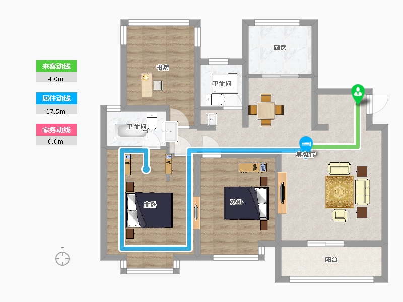 江苏省-南京市-弘阳燕澜七缙A户型110m²-87.84-户型库-动静线