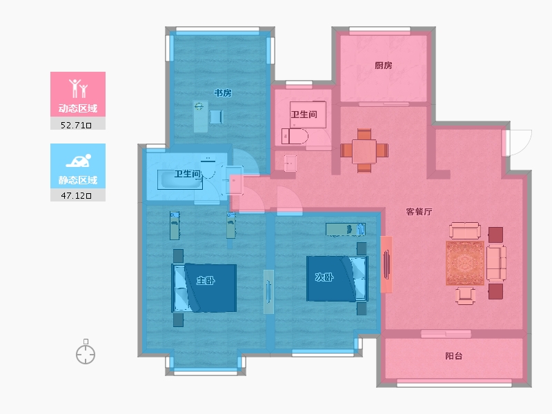 江苏省-南京市-弘阳燕澜七缙A户型110m²-87.84-户型库-动静分区