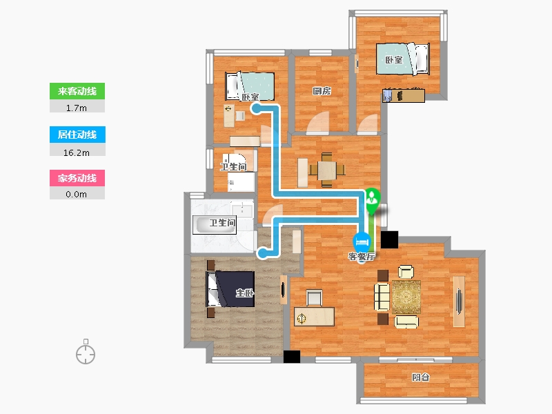 江苏省-南京市-弘阳燕澜七缙D户型129m²-103.16-户型库-动静线