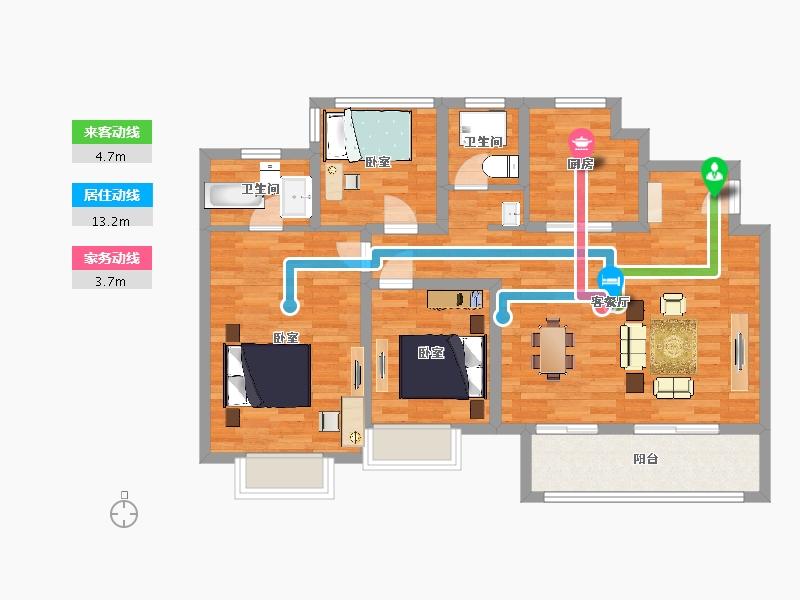 江苏省-南京市-弘阳燕澜七缙C户型115m²-92.48-户型库-动静线