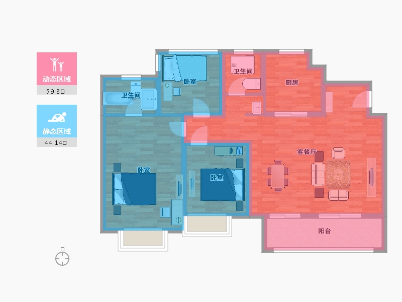 江苏省-南京市-弘阳燕澜七缙C户型115m²-92.48-户型库-动静分区