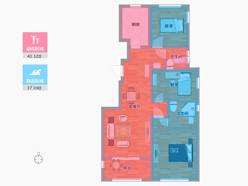 江苏省-南京市-保利云禧7幢,5幢,17幢,23幢A户型89m²-70.94-户型库-动静分区