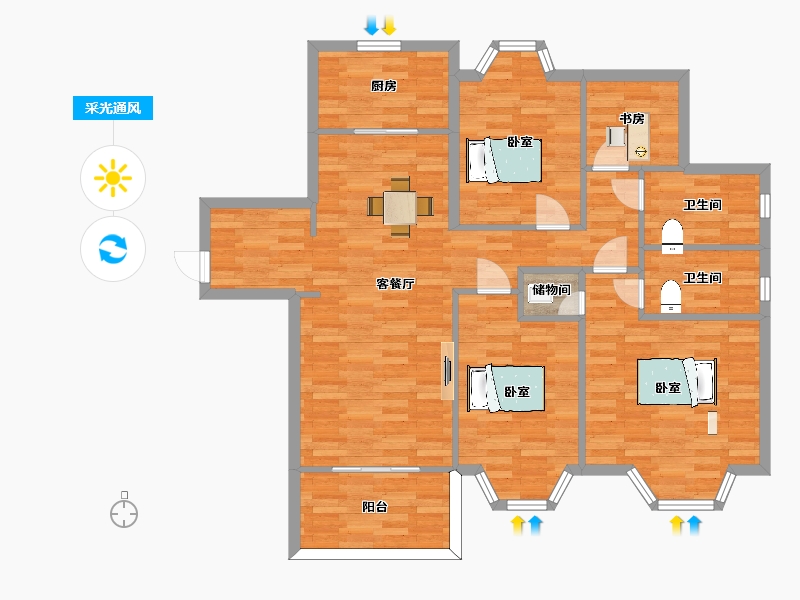 江苏省-南京市-金象朗诗红树林03幢130m²-104.14-户型库-采光通风