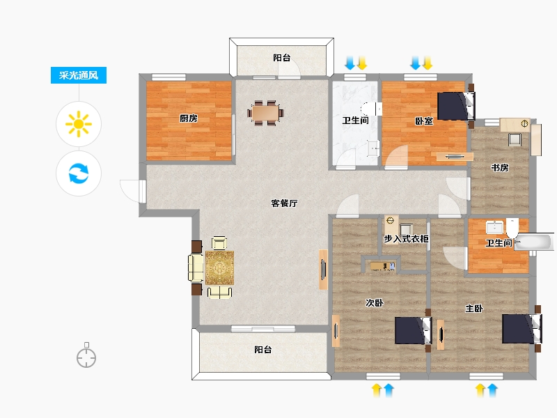 江苏省-南京市-金象朗诗红树林10幢142m²-113.21-户型库-采光通风