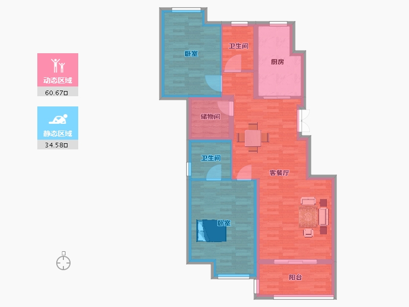 江苏省-南京市-融侨观邸106㎡户型-84.99-户型库-动静分区