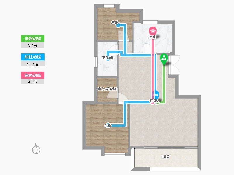 江苏省-南京市-融侨观邸60幢B1户型88m²-70.00-户型库-动静线