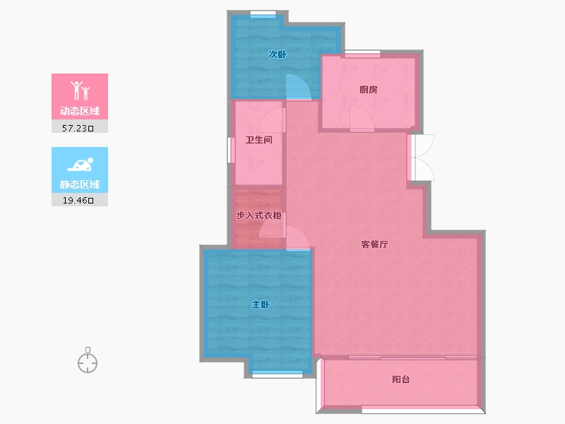 江苏省-南京市-融侨观邸60幢B1户型88m²-70.00-户型库-动静分区