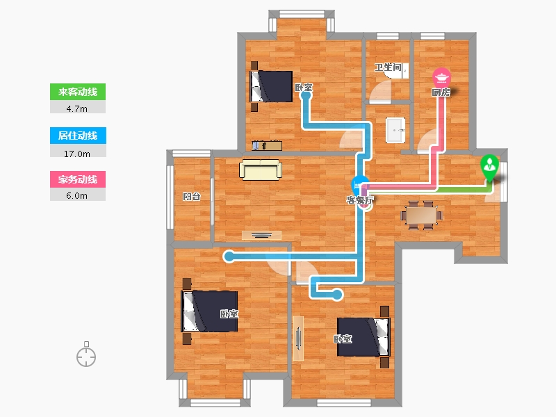 江苏省-南京市-北外滩水城C114m²-90.99-户型库-动静线