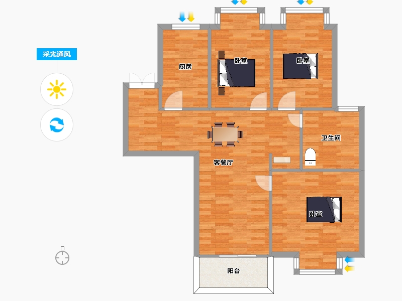 江苏省-南京市-北外滩水城02幢,04幢B111m²-88.99-户型库-采光通风