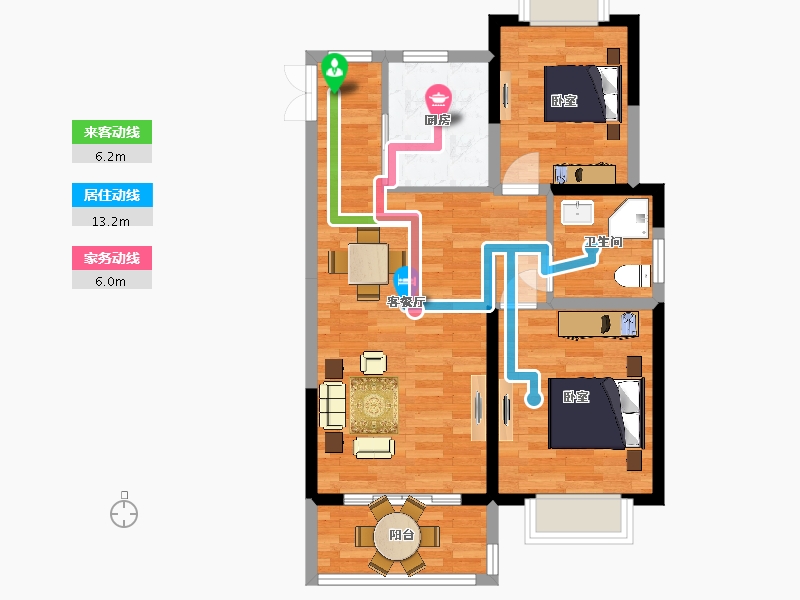 江苏省-南京市-北外滩水城89m²-71.03-户型库-动静线