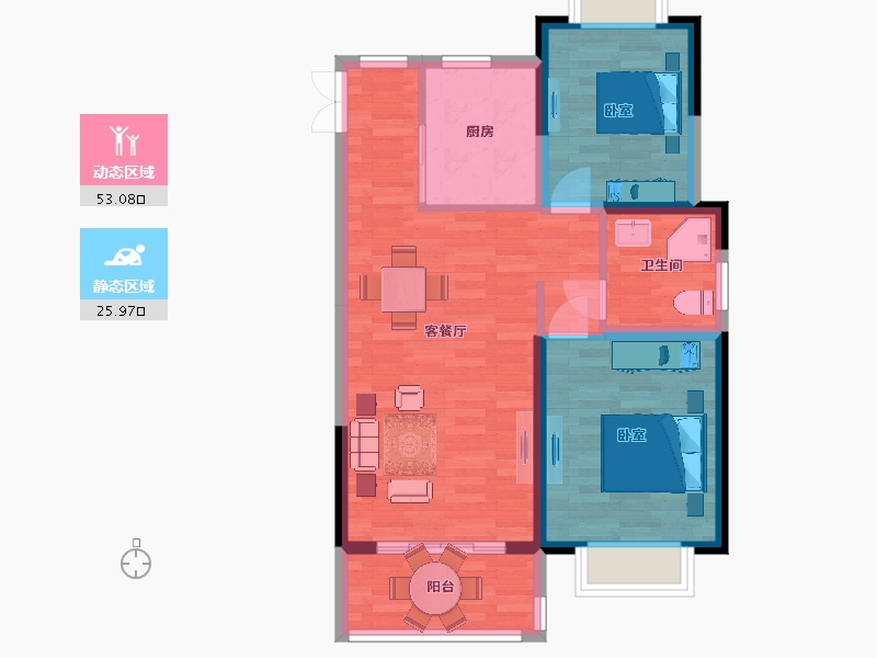 江苏省-南京市-北外滩水城89m²-71.03-户型库-动静分区