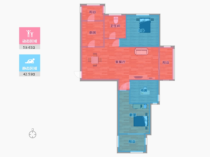 江苏省-南京市-万江共和新城28幢C1户型116m²-93.24-户型库-动静分区