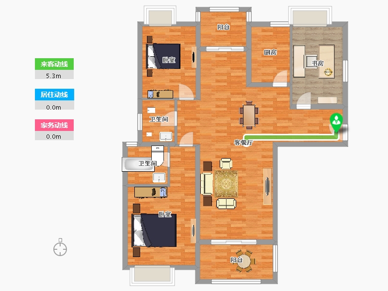 江苏省-南京市-万江共和新城28幢，C2户型143m²-114.19-户型库-动静线