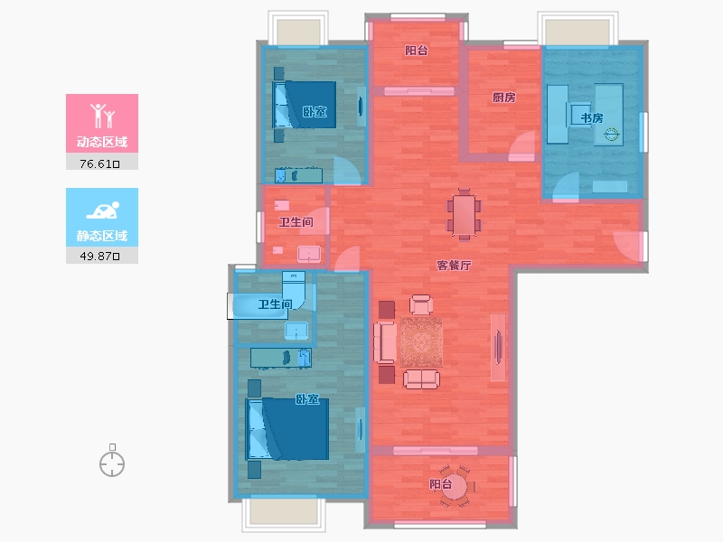 江苏省-南京市-万江共和新城28幢，C2户型143m²-114.19-户型库-动静分区