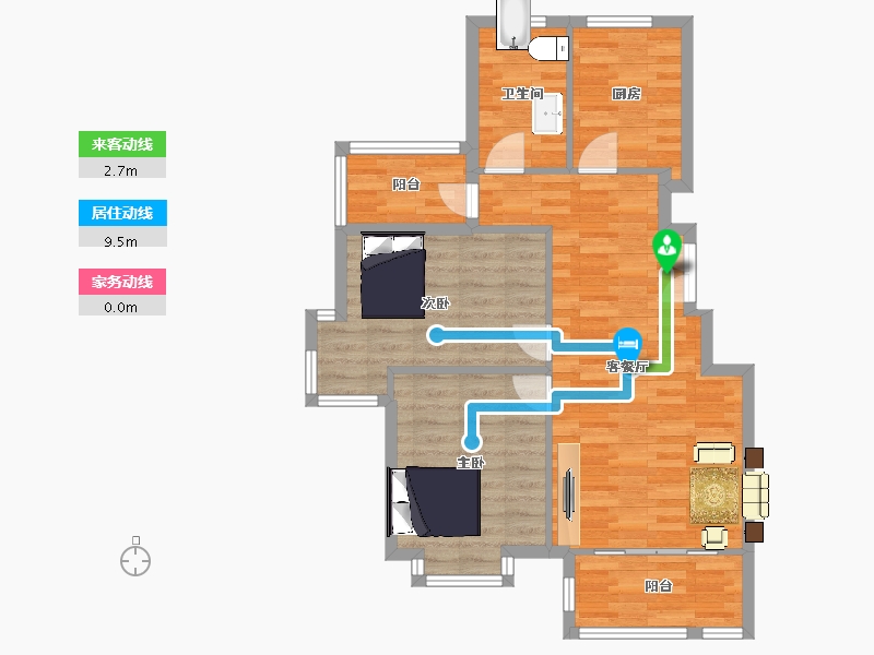 江苏省-南京市-通宇林景尊园04幢95m²-75.99-户型库-动静线