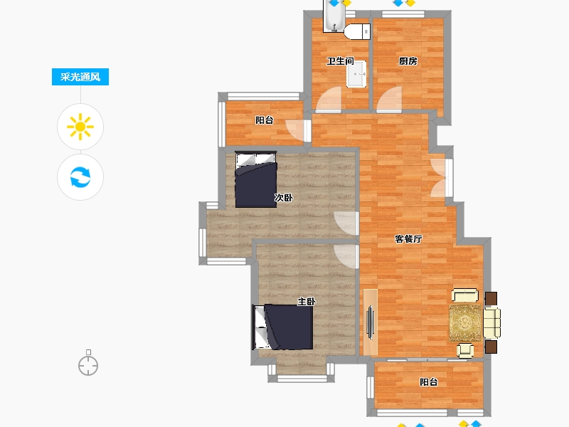 江苏省-南京市-通宇林景尊园04幢95m²-75.99-户型库-采光通风