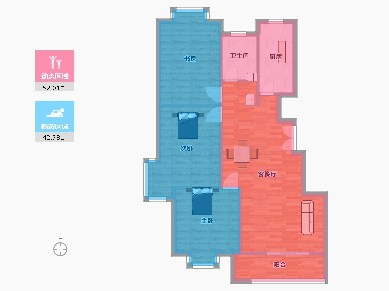 江苏省-南京市-通宇林景尊园01幢,03幢,08幢108m²-85.99-户型库-动静分区