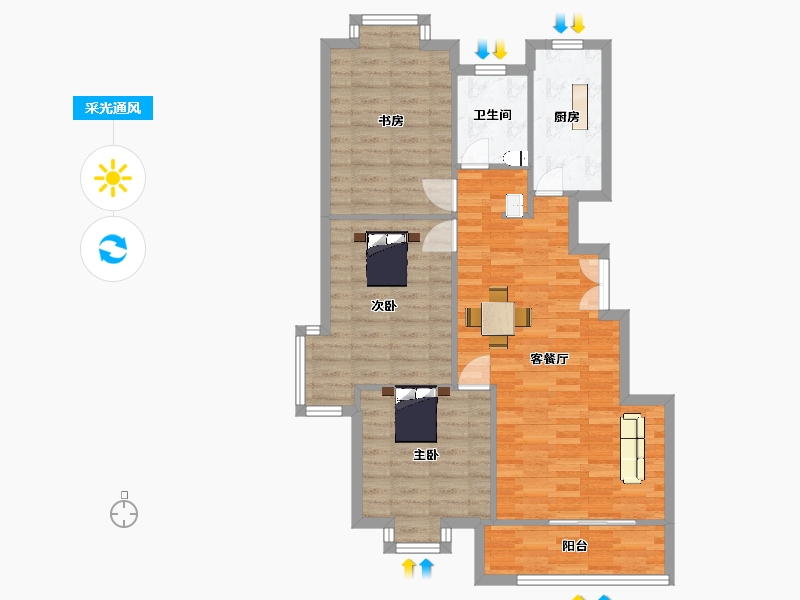 江苏省-南京市-通宇林景尊园01幢,03幢,08幢108m²-85.99-户型库-采光通风