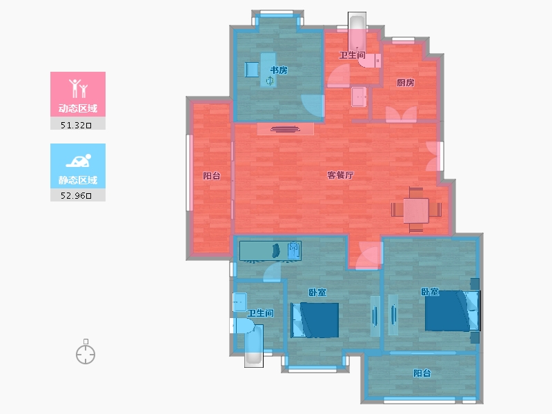 江苏省-南京市-通宇林景尊园02幢,07幢，D户型119m²-95.00-户型库-动静分区