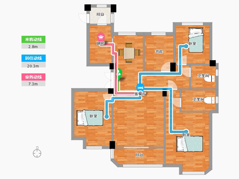 江苏省-南京市-明发香山郡15号楼21号楼F户型138m²-109.80-户型库-动静线