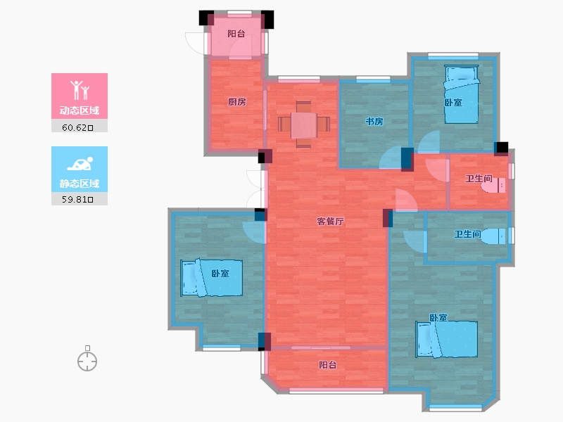 江苏省-南京市-明发香山郡15号楼21号楼F户型138m²-109.80-户型库-动静分区