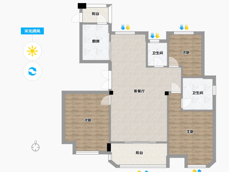 江苏省-南京市-明发香山郡15号楼,17号楼,21号E户型128m²-101.92-户型库-采光通风