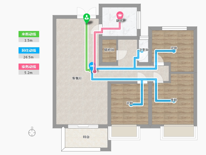 河南省-郑州市-永丰乐城公园里14号楼88m²-70.40-户型库-动静线