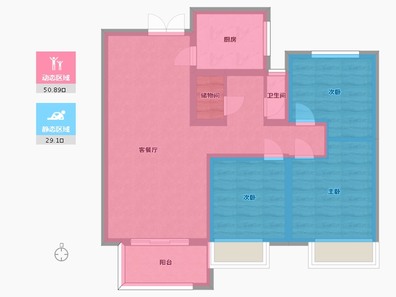 河南省-郑州市-永丰乐城公园里14号楼88m²-70.40-户型库-动静分区