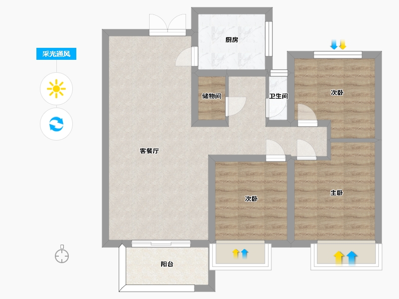 河南省-郑州市-永丰乐城公园里14号楼88m²-70.40-户型库-采光通风