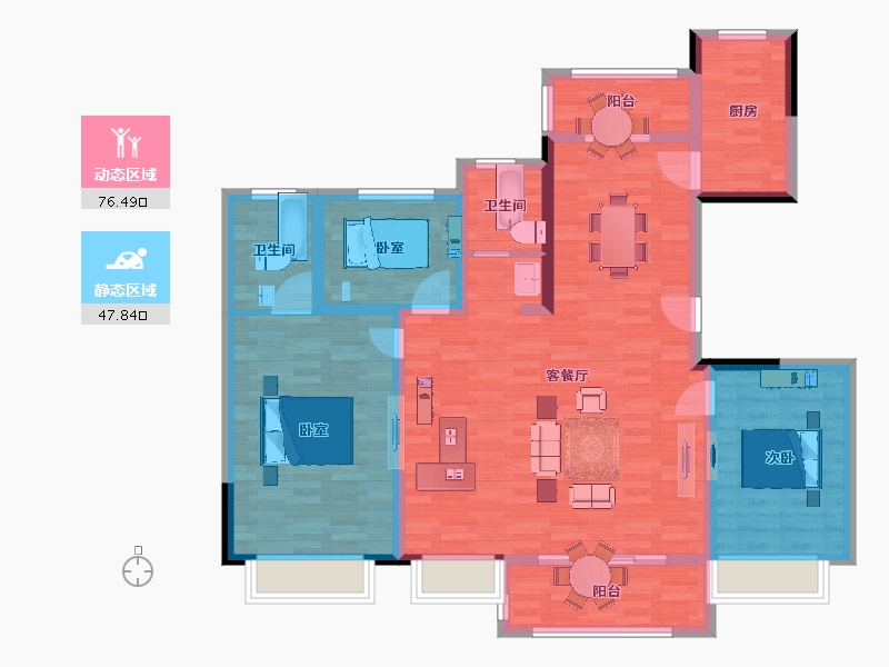 江苏省-南京市-江山荟07幢，140㎡户型-111.74-户型库-动静分区