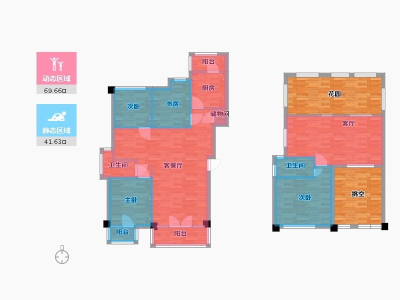 四川省-成都市-星岛星时区42号楼C跃层142m²-127.14-户型库-动静分区