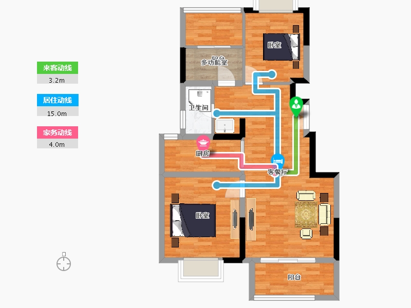 江苏省-南京市-通宇林景蘭园7,8,2栋89m²-71.25-户型库-动静线