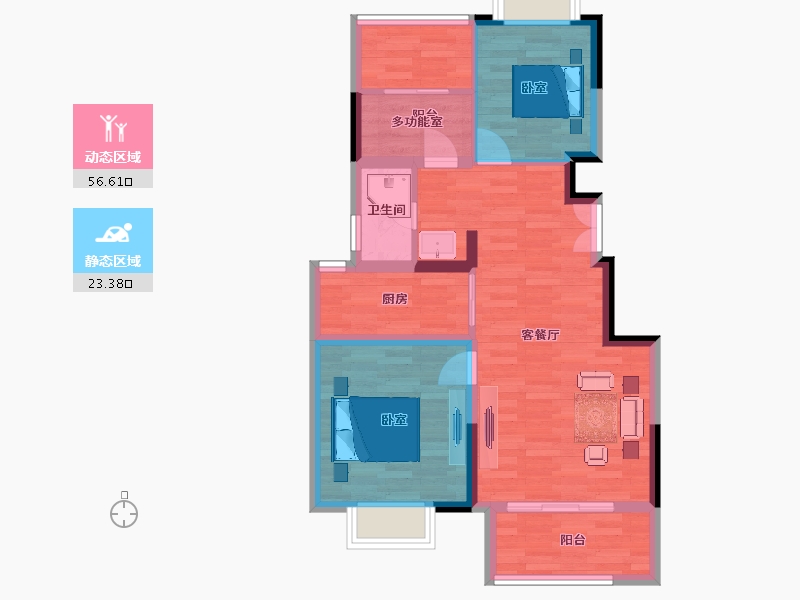 江苏省-南京市-通宇林景蘭园7,8,2栋89m²-71.25-户型库-动静分区