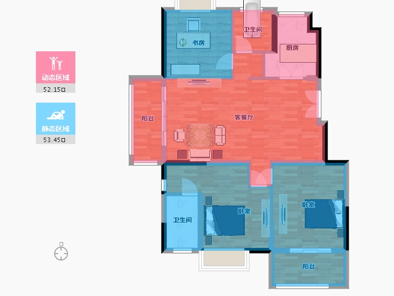 江苏省-南京市-通宇林景蘭园6,5栋F户型119m²-95.06-户型库-动静分区