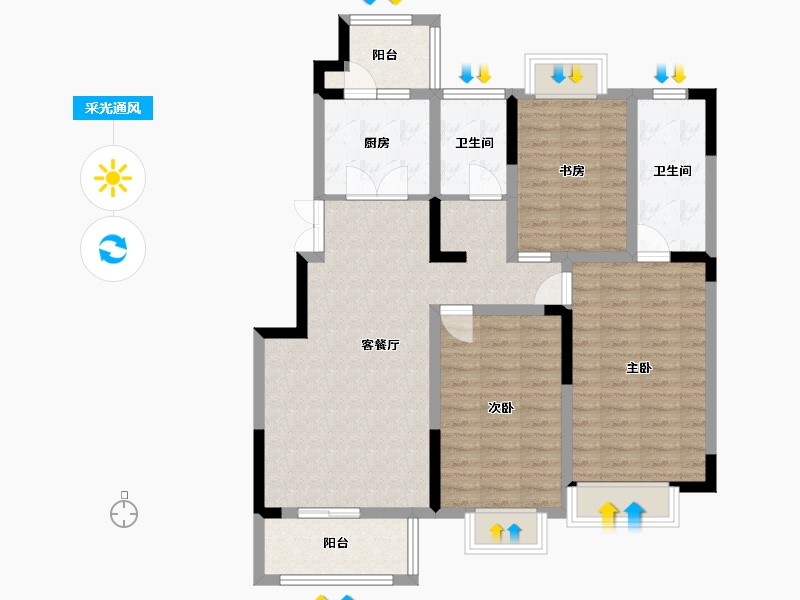 江苏省-南京市-通宇林景蘭园6,5户型单页E120m²-96.01-户型库-采光通风