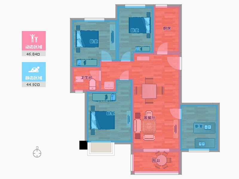 江苏省-南京市-中海原山中海原山2幢C3户型101m²-81.16-户型库-动静分区