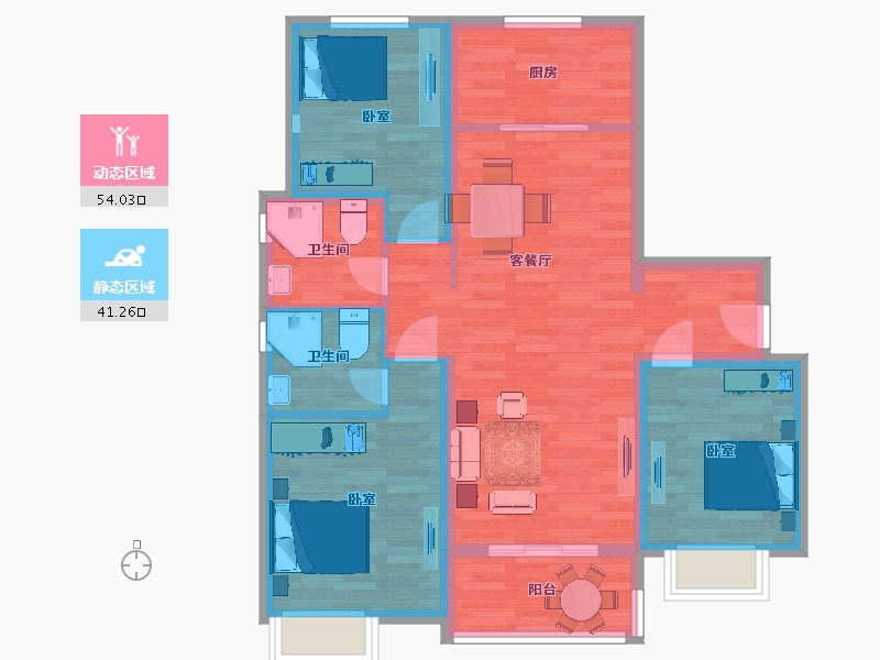 江苏省-南京市-中海原山中海原山2幢B1户型107m²-85.00-户型库-动静分区