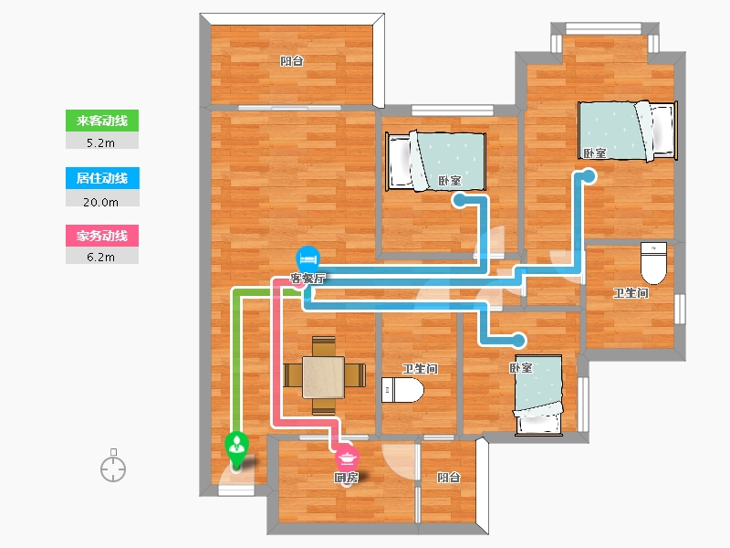 四川省-成都市-恒大御景半岛74号楼1号房户型101m²-79.86-户型库-动静线