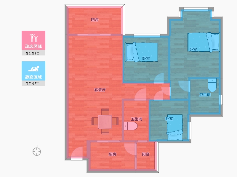 四川省-成都市-恒大御景半岛74号楼1号房户型101m²-79.86-户型库-动静分区