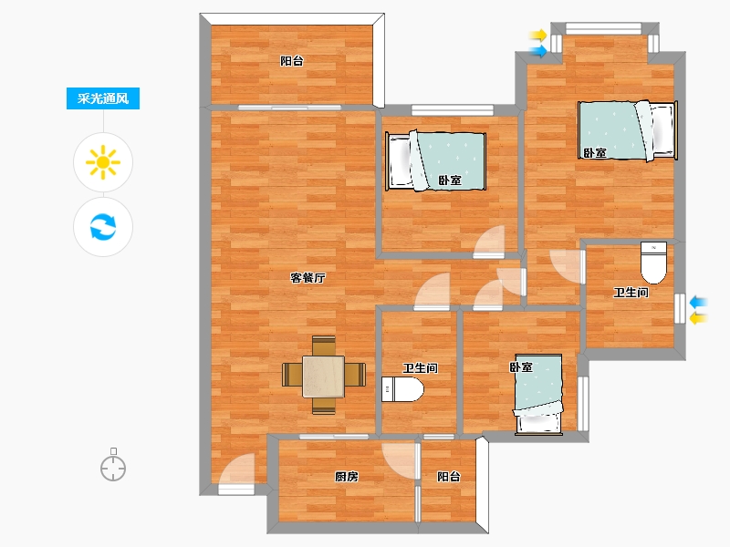 四川省-成都市-恒大御景半岛74号楼1号房户型101m²-79.86-户型库-采光通风