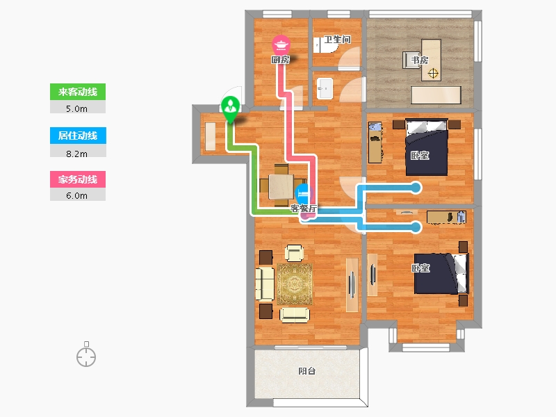 江苏省-南京市-中建国熙公馆93㎡户型-74.00-户型库-动静线