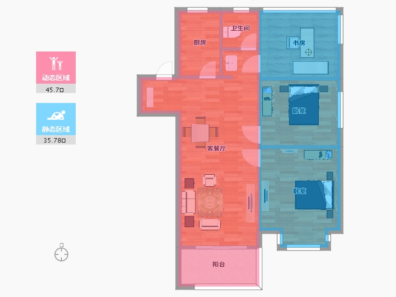 江苏省-南京市-中建国熙公馆93㎡户型-74.00-户型库-动静分区