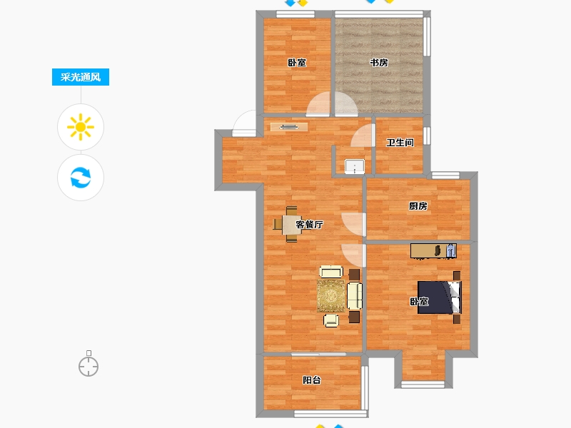 江苏省-南京市-中建国熙公馆95m²-76.00-户型库-采光通风