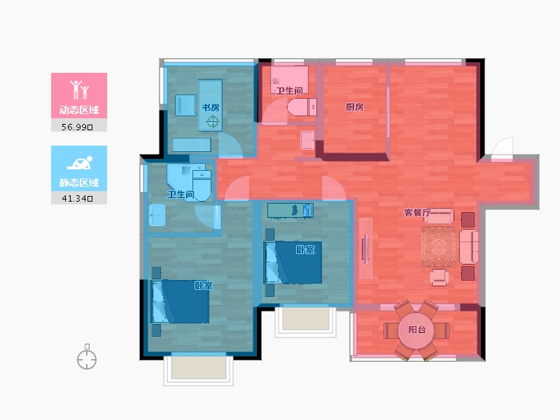 江苏省-南京市-中建国熙公馆7幢,110㎡户型-87.60-户型库-动静分区