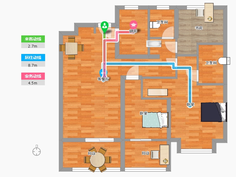 江苏省-南京市-德盈龙华国际广场A户型98m²-78.00-户型库-动静线