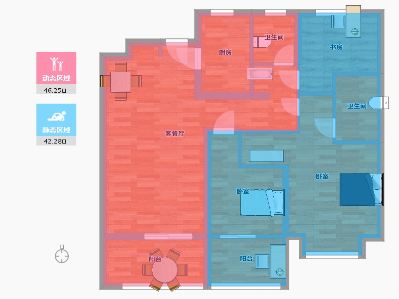 江苏省-南京市-德盈龙华国际广场A户型98m²-78.00-户型库-动静分区