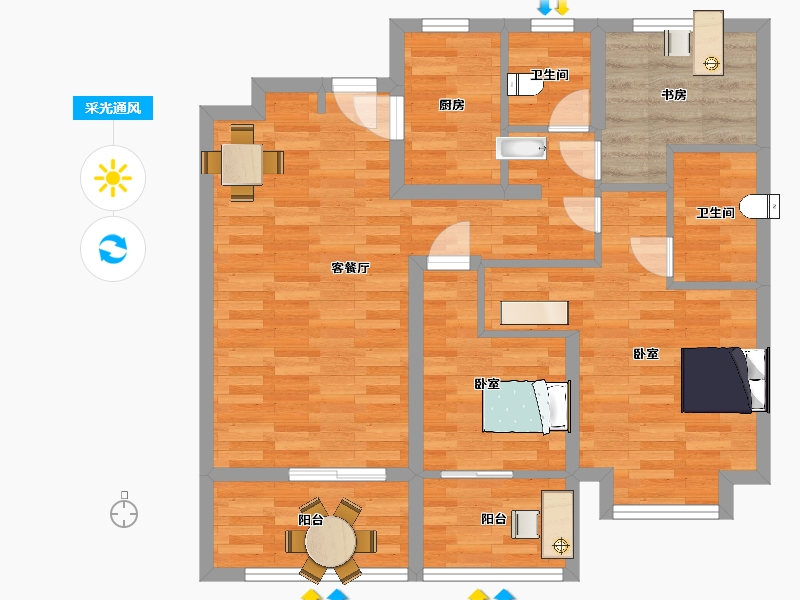 江苏省-南京市-德盈龙华国际广场A户型98m²-78.00-户型库-采光通风