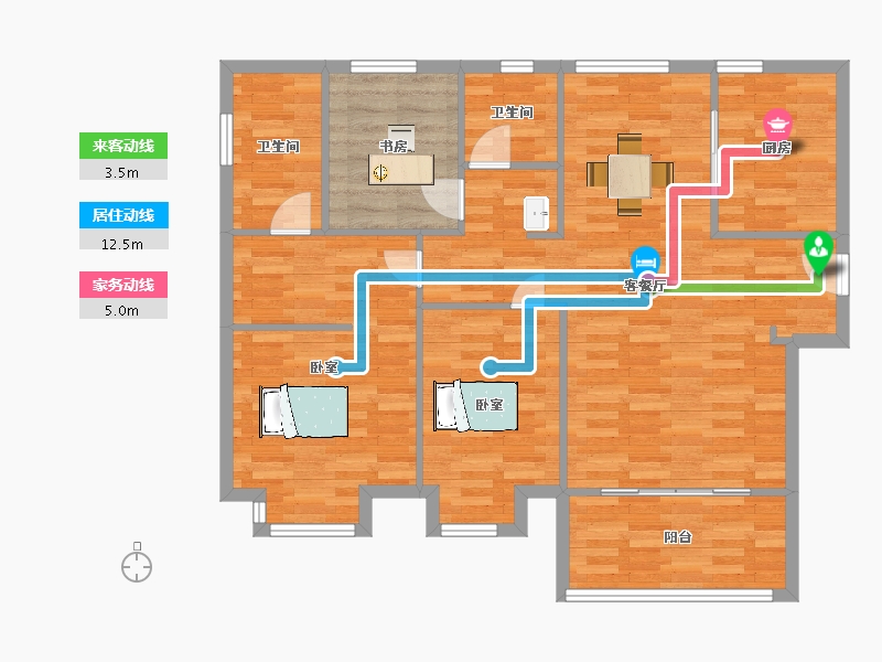 江苏省-南京市-德盈龙华国际广场B户型123m²-98.00-户型库-动静线